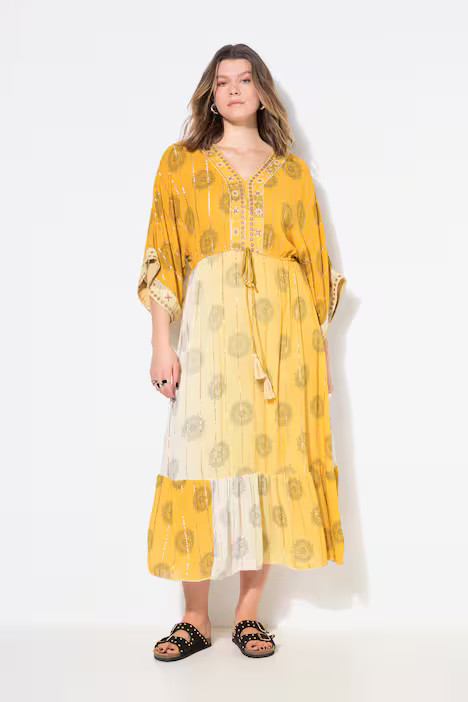 A-line embroidered color gradient kimono style maxi dress | Ulla Popken - US