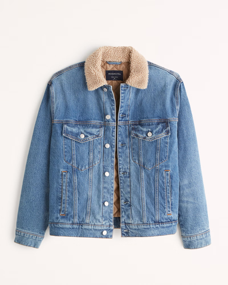 Men's Sherpa Denim Trucker Jacket | Men's Coats & Jackets | Abercrombie.com | Abercrombie & Fitch (US)
