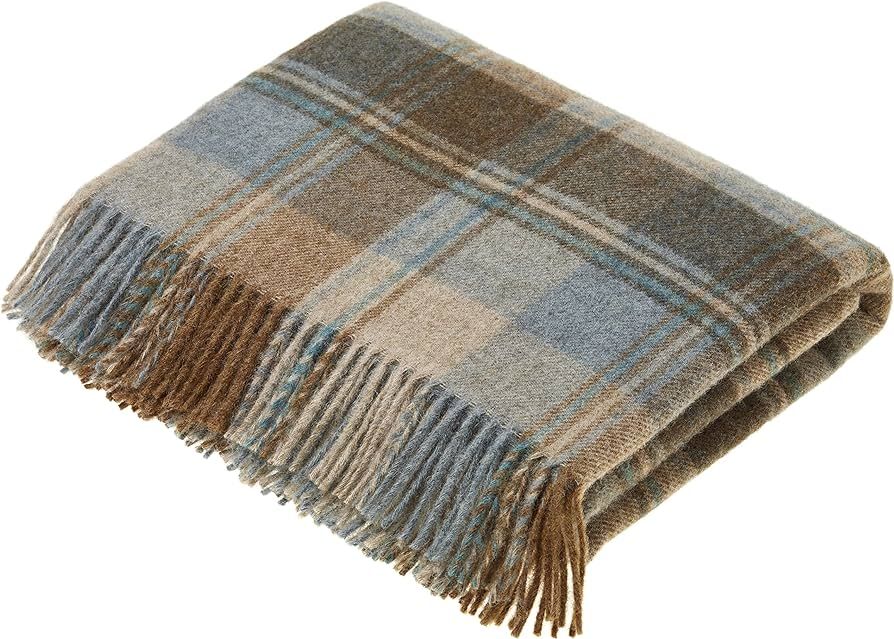 Moon Wool Plaid Throw Blanket, Pure New Wool, Snowhill Eau De Nil, Made in UK | Amazon (US)