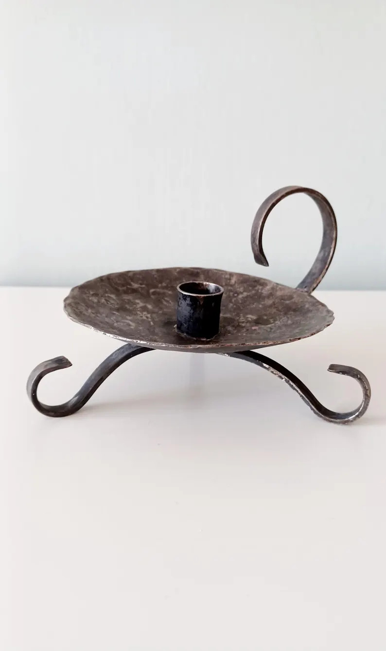 Vintage Hand Forged Wrought Iron Candle Holder | Rustic Farmhouse Taper Candlestick | Primitive C... | Etsy (Global)
