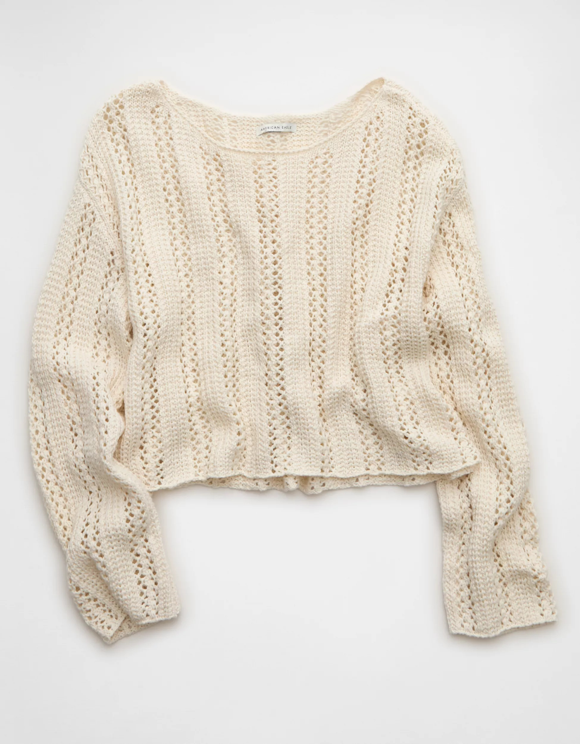 AE Cropped Crochet Boatneck Sweater | American Eagle Outfitters (US & CA)