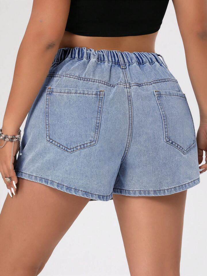 SHEIN ICON Plus Size Cargo Style Wrapped Denim Mini Skorts | SHEIN