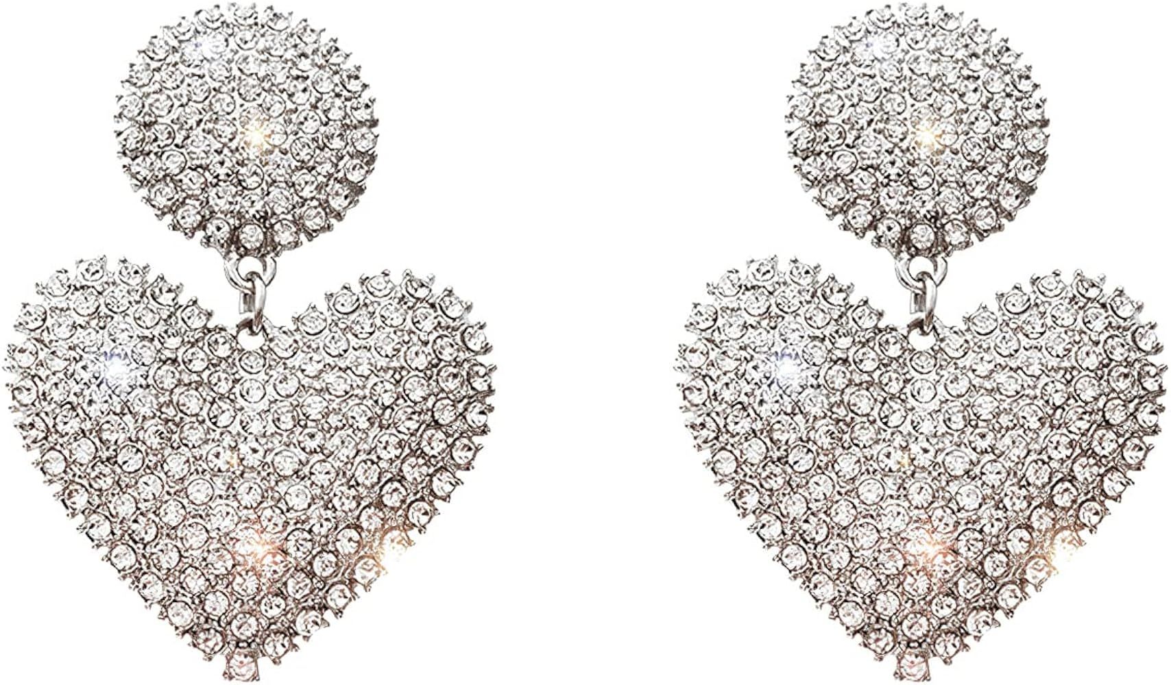 Women Full Rhinestones Sparkling Crystal Heart Love Earrings Hand Chain Drop Dangle Earrings Jewe... | Amazon (US)
