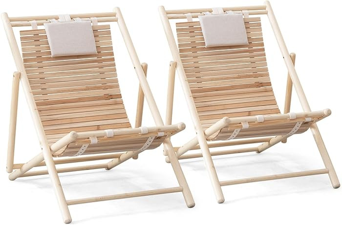 Giantex Wood Lounge Chair Outdoor - Folding Beach Chair with Detachable Headrest, 3-Level Adjusta... | Amazon (US)