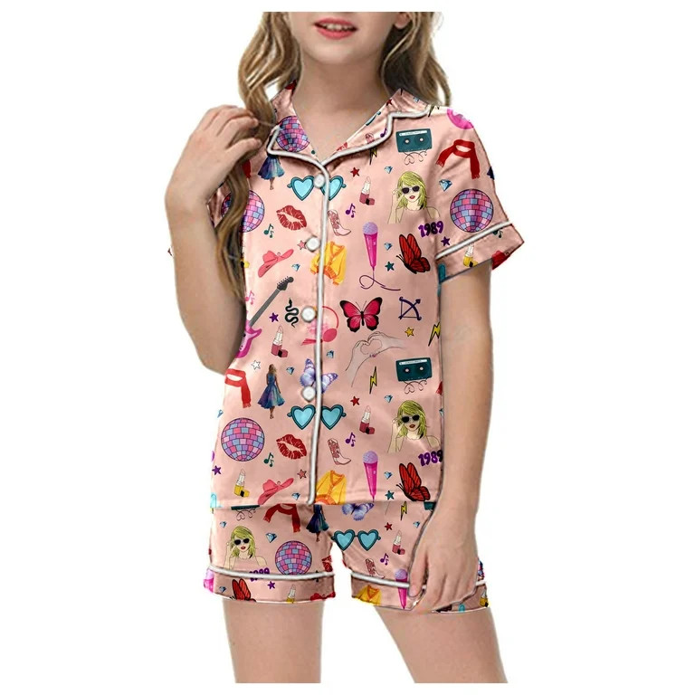 Pajama Set 2 Piece Sets Pajamas for Kids Cartoon Graphic Print Short Sleeve Button Pajama Set for... | Walmart (US)