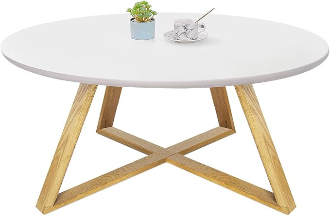 SYMXMYZ 31.5 Inches Round Coffee Table, Wooden Coffee Table, Modern Coffee Table, Oak Table Legs,... | Amazon (US)