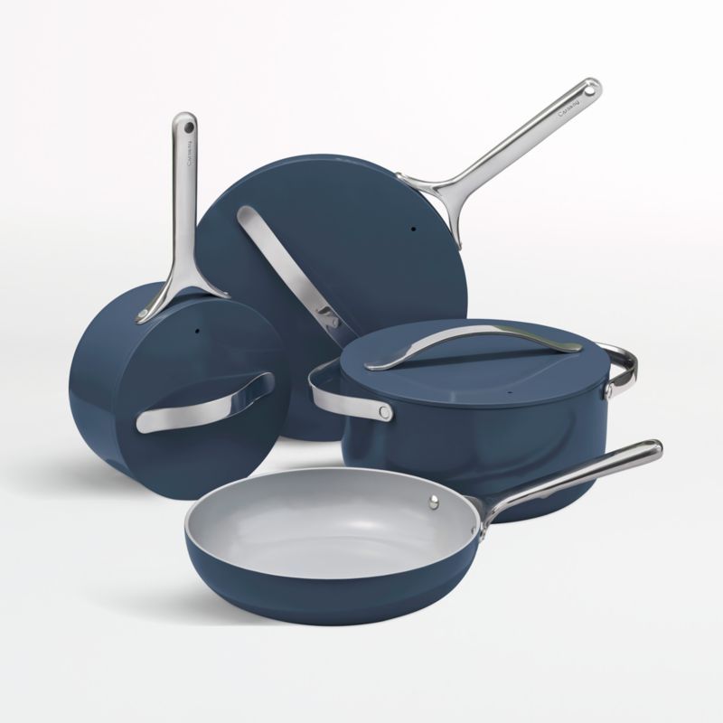 Caraway Home 7-Piece Navy Blue Non-Stick Ceramic Cookware Set + Reviews | Crate & Barrel | Crate & Barrel