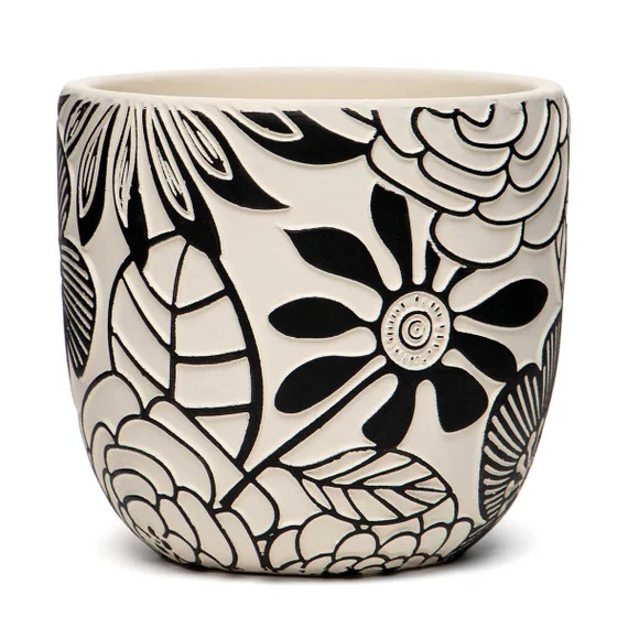 Black and White Floral Planter | Etsy (US)
