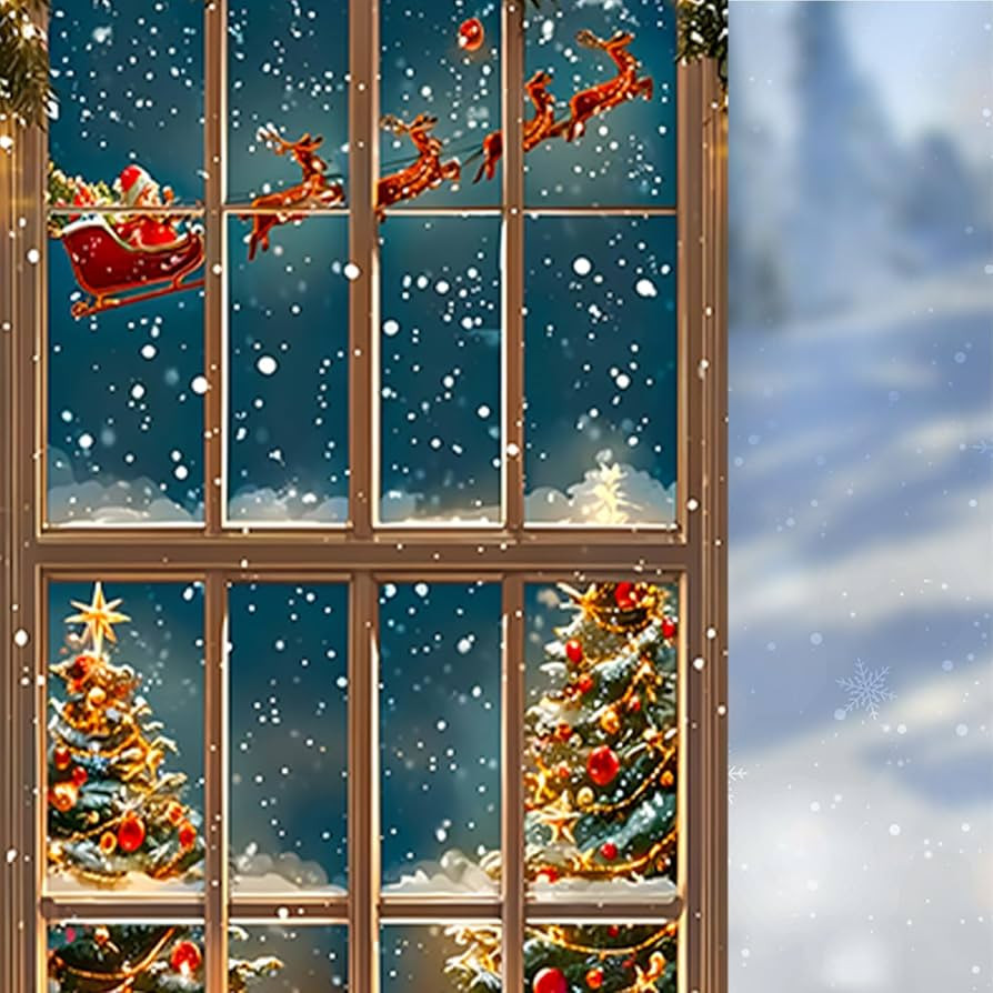Nuxovilar Santa Sleigh and Tree View Window Film, 17.5×39.7inch, Classic Christmas Window Scene ... | Amazon (US)