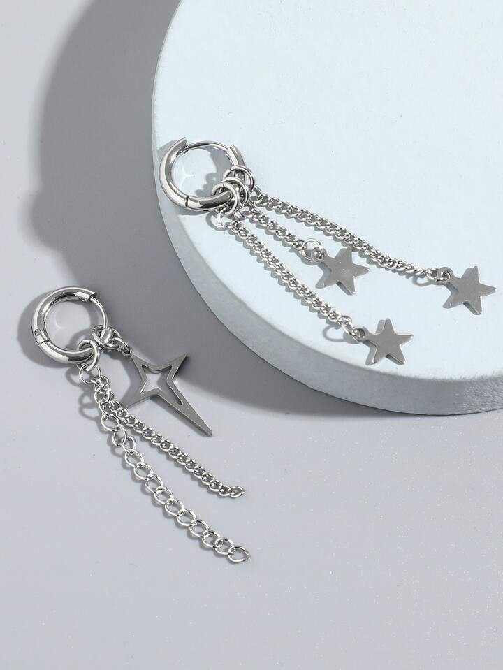 Fashionable and Popular Men Star Drop Earrings Stainless Steel Punk Hip Pop Style for Jewelry Gif... | SHEIN