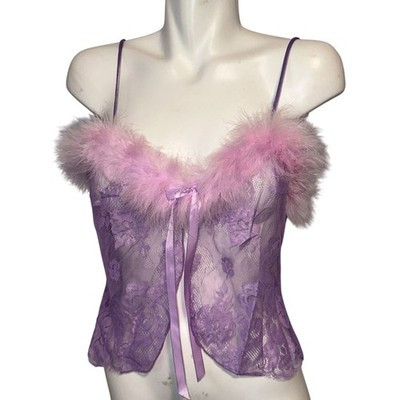 Vtg Feather Top Y2k Lingerie Purple Lace Marabou Fairycore Coquette Size Medium | eBay CA
