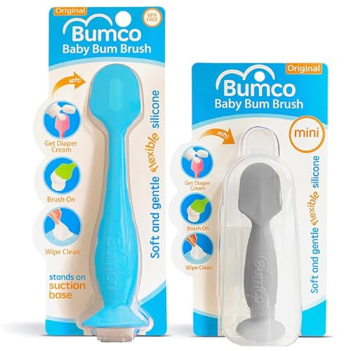 Bumco Baby Bum Brush + Mini Baby Diaper Cream Spatula with Case - BPA-Free Silicone Diaper Spatula with Suction Cup, Wipe-Clean, Mom-Invented Butt Paste Applicator (Blue & Gray) | Amazon (US)