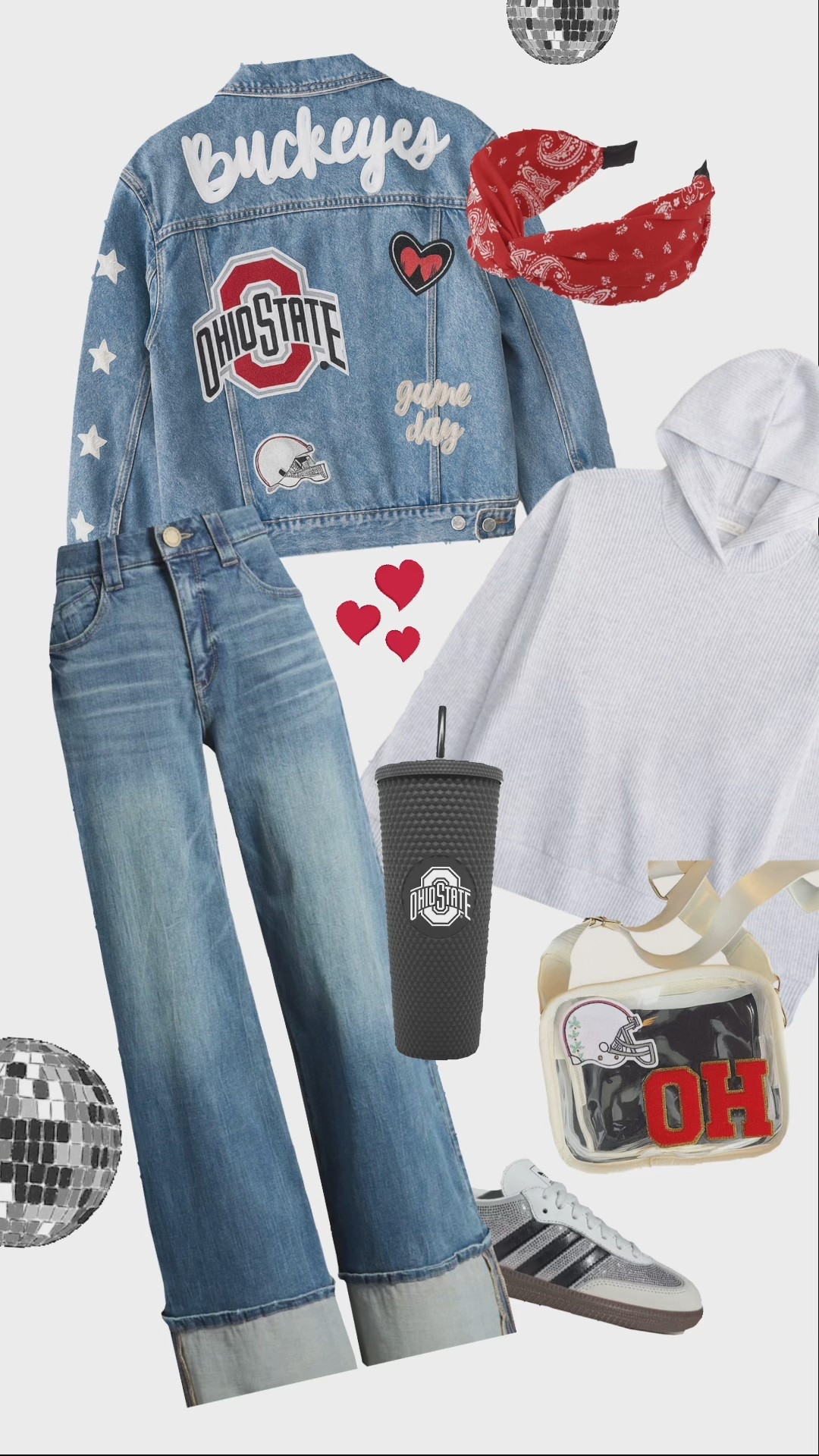 Ohio State buckeyes custom jean jacket with hoodie Adidas Samba’s and Jean. Denim on denim game day tailgating college football game!

#LTKActive #LTKGiftGuide #LTKootd