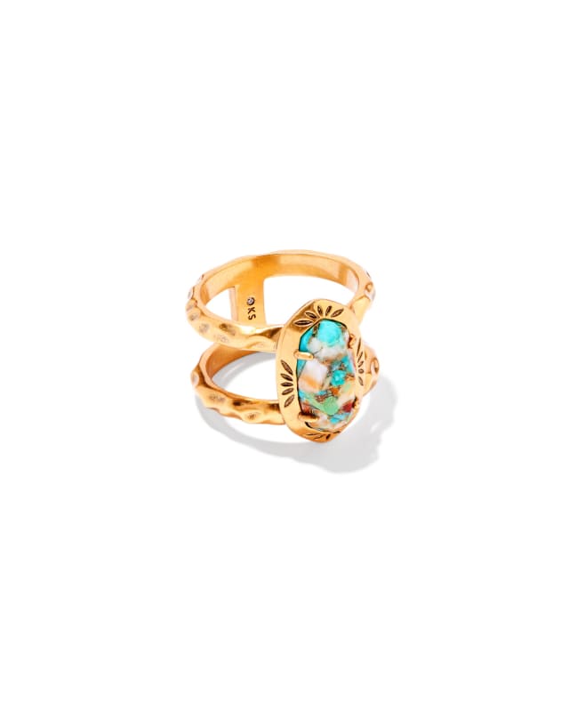 Elyse Vintage Gold Etch Frame Band Ring in Bronze Veined Turquoise Magnesite Red Oyster | Kendra Scott