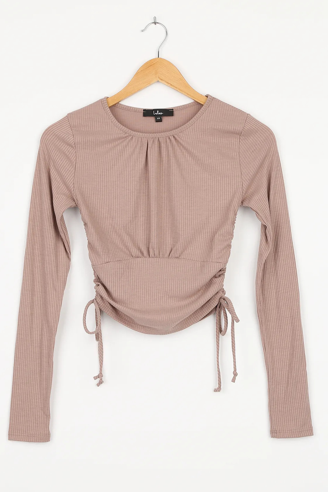 A Sure Thing Taupe Ribbed Ruched Long Sleeve Top | Lulus (US)