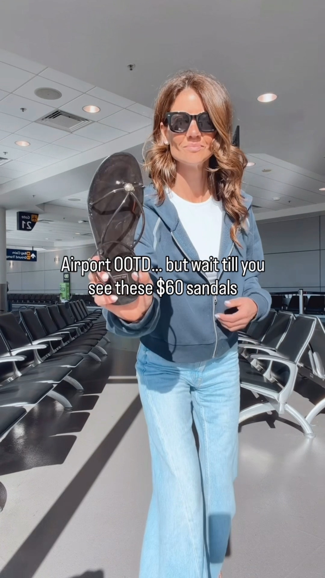 Airport outfit for midlife women—comfortable, flattering, and easy travel style ✈️
Lightweight white jeans (love the shape), a fitted non see-through tee, and the softest hoodie.

And these $60 sandals… such a good find.

I am 5'7" tall. The jeans fit true to size. I am wearing a 25.  And a size small in the top and jacket.  

#LTKootd #LTKOver40 #LTKTravel