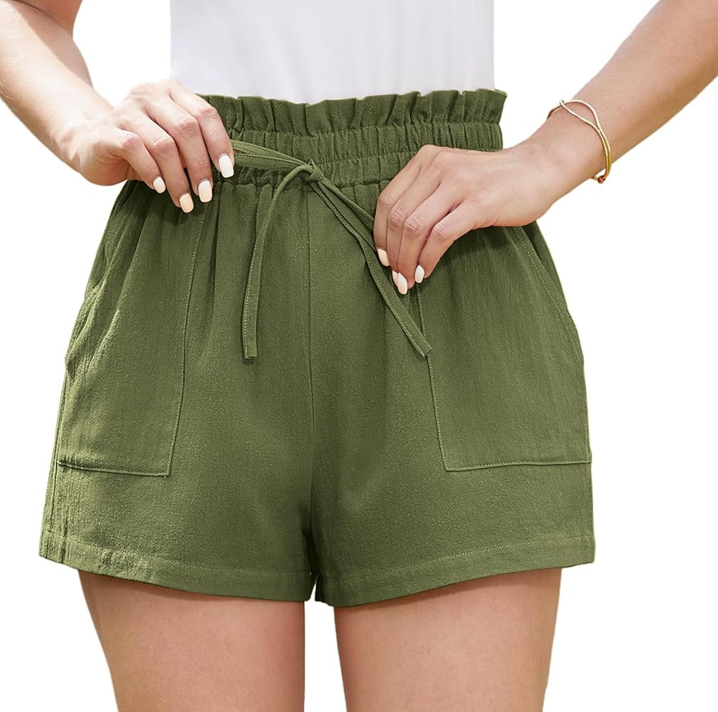 Jouica Women's Shorts 2024 Summer Casual Beach Bermuda High Waist Linen Shorts for Women Trendy | Amazon (US)