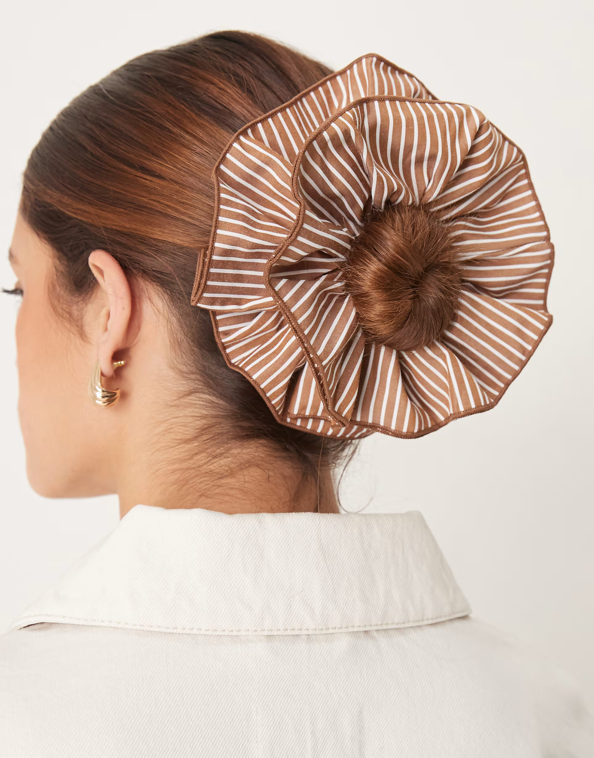 DesignB London brown and white stripe scrunchie | ASOS (Global)