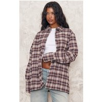 Brown Oversized Flannel Shirt | PrettyLittleThing US