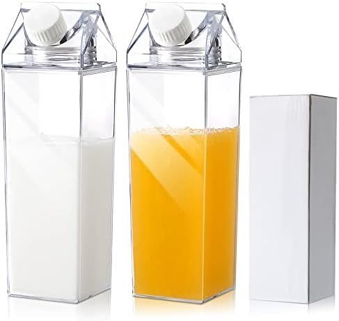 Amazon.com: 17 oz Milk Carton Water Bottles Plastic Clear Milk Bottles Portable Reusable Milk Box... | Amazon (US)