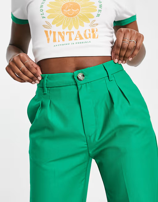 Bershka wide leg tailored trouser in green | ASOS (Global)