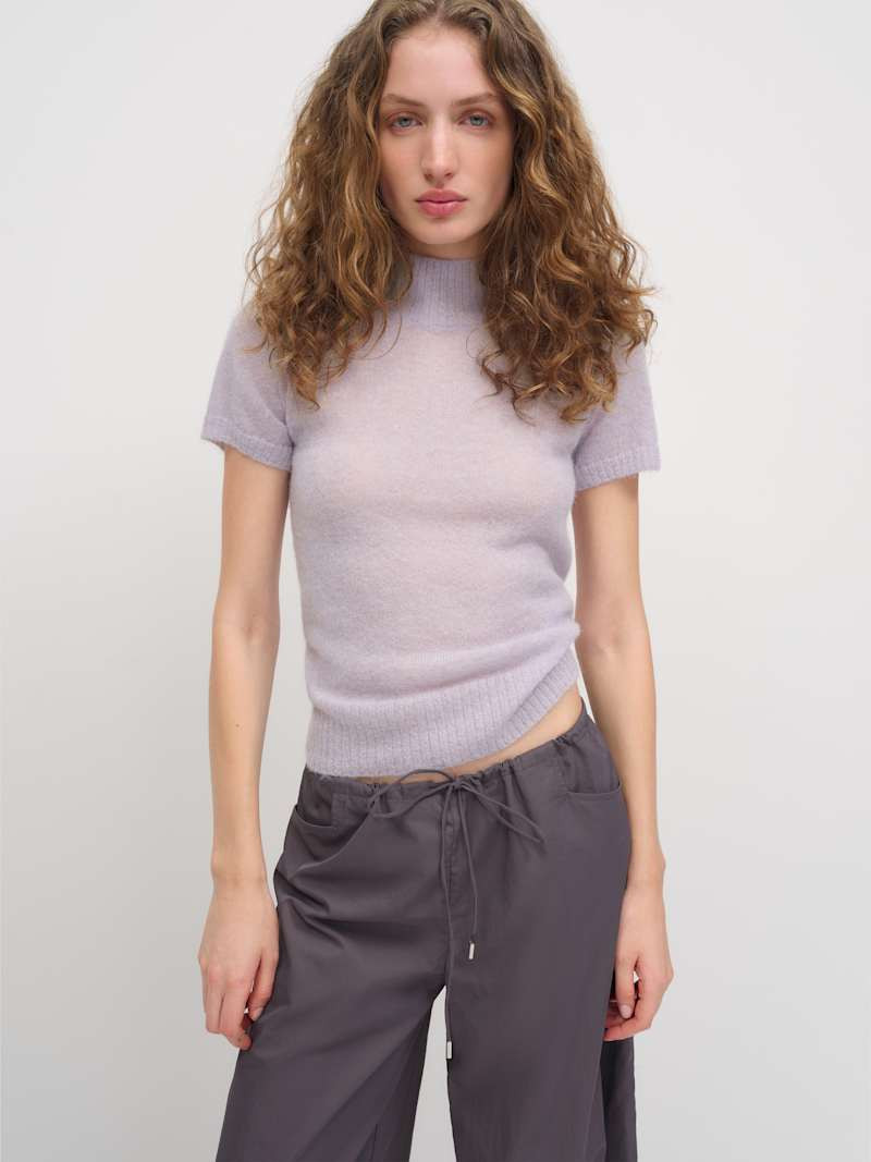 Reformation Laurel Sheer Alpaca Mock Neck Purple XL | Reformation (Global)