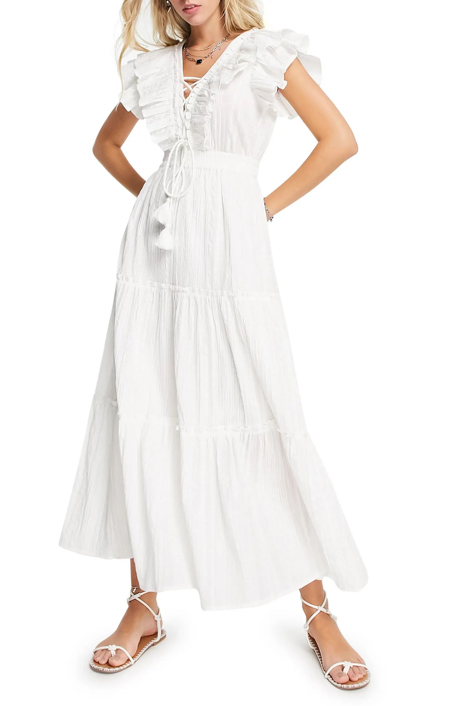 Topshop Ruffle Cotton Seersucker Maxi Dress | Nordstrom | Nordstrom