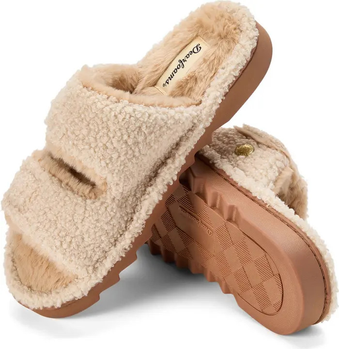 DEARFOAMS Regina Teddy Double Band Slide Slipper (Women) | Nordstrom | Nordstrom
