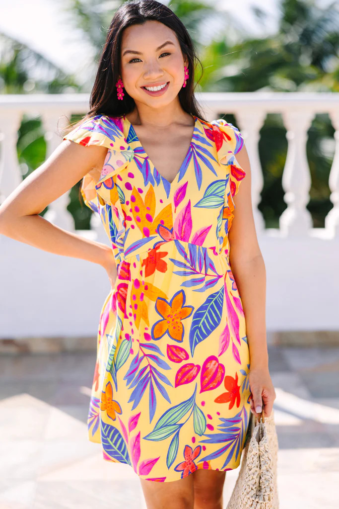 Pay Close Attention Lemon Yellow Floral Dress | The Mint Julep Boutique