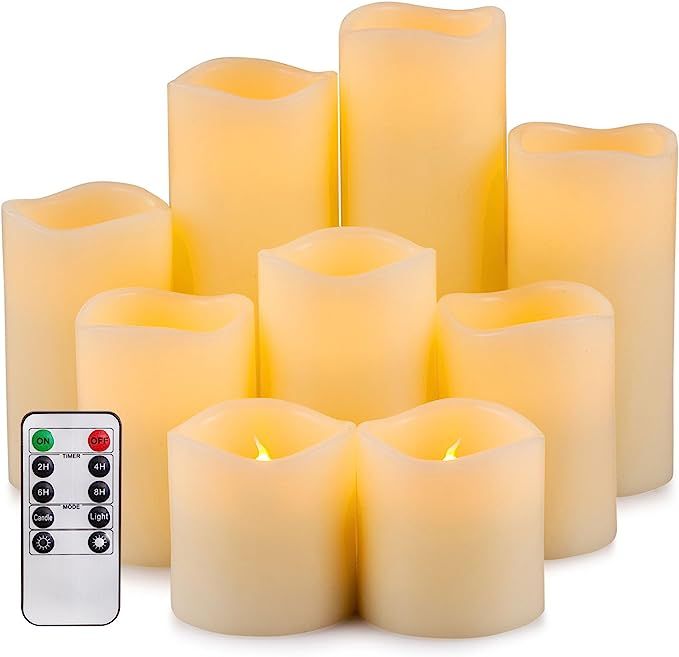 RY King Set of 9 Large Pillar Real Wax Flameless LED Battery Operated Flickering Electric Candles... | Amazon (US)