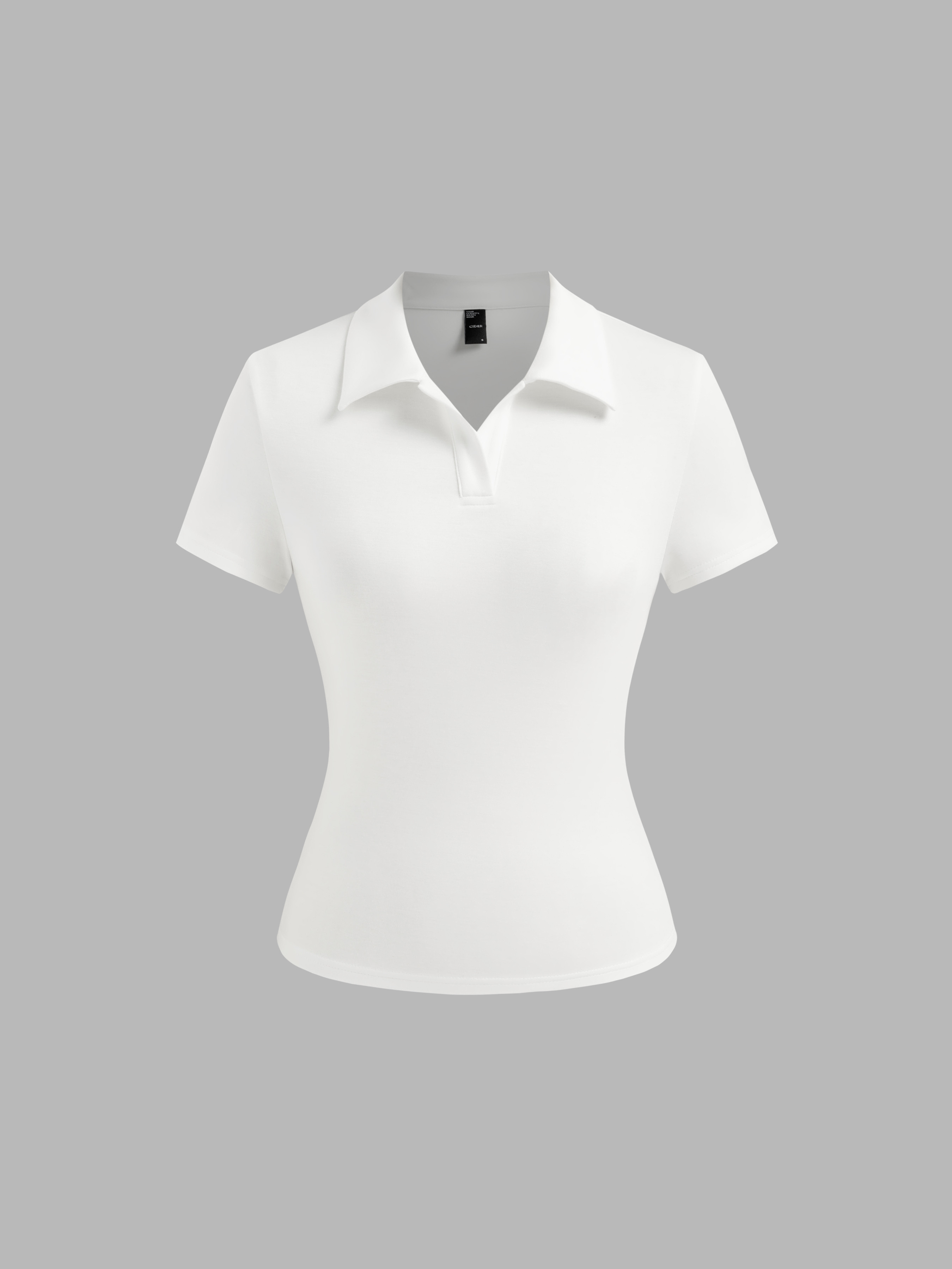 Knit Fabric Collar Solid Short Sleeve Tee For Daily Casual Work | Cider