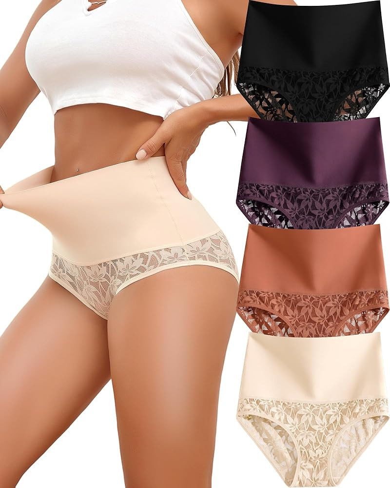 Shapewear for Women Tummy Control High Waisted Seamless Womens Underwear 4-Pack Sexy Lace Plus Si... | Amazon (US)
