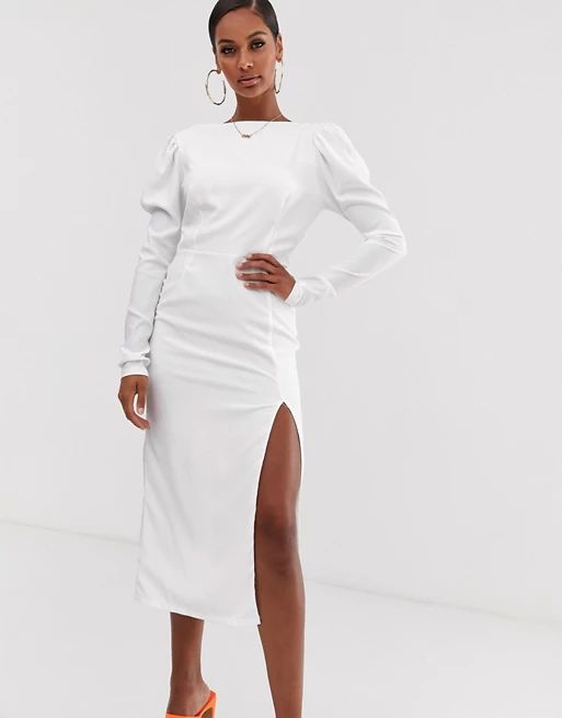 John Zack long sleeve midaxi dress with open back in white | ASOS US