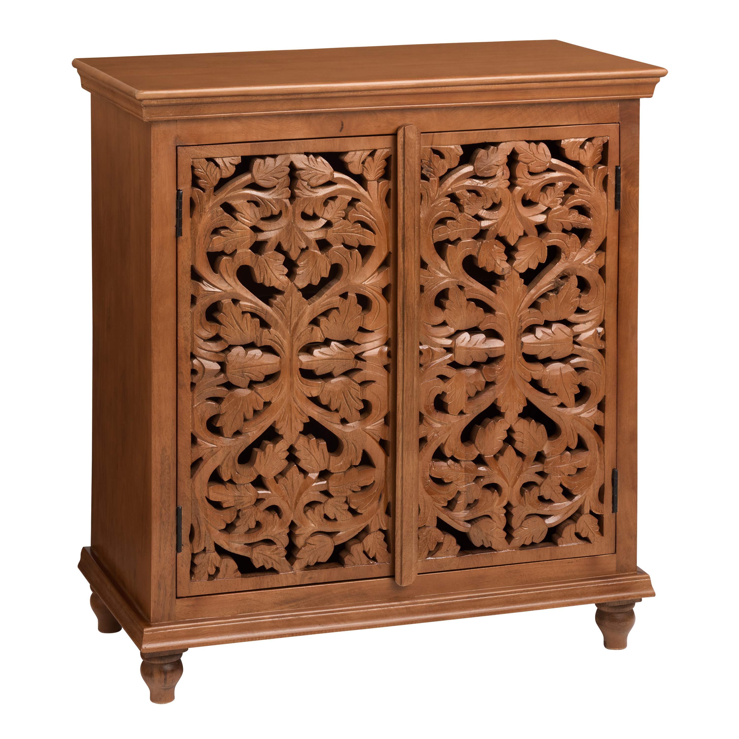Kavan Rustic Natural Carved Wood Botanical Storage Cabinet | World Market