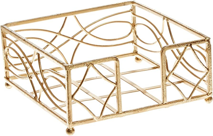 Boston International Wave Design Cocktail Napkin Holder Caddy, 5.25 x 5.25-Inches, Gold Leaf | Amazon (US)