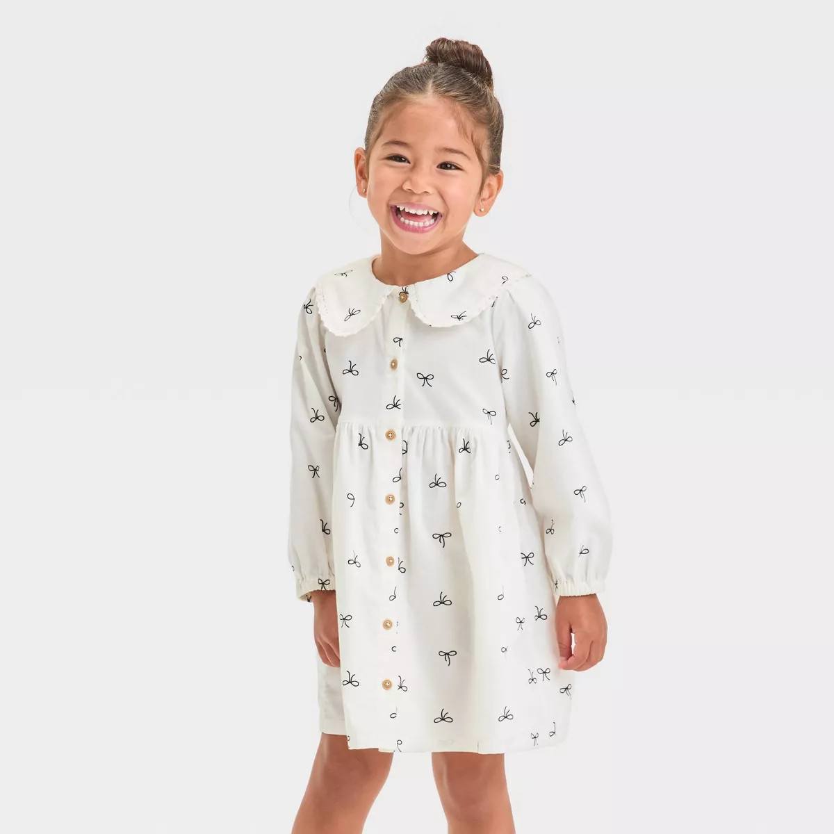 Toddler Girls' Long Sleeve Bow Printed Dress - Cat & Jack™ Cream | Target
