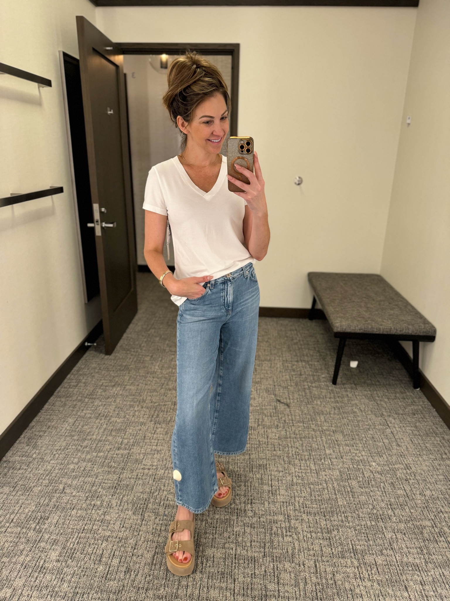 Perfect white tee, my new favorite crop jeans, comfy neutral Steve Madden slides 

#Nsale finds!

#LTKSummerSales #LTKFindsUnder50 #LTKxNSale