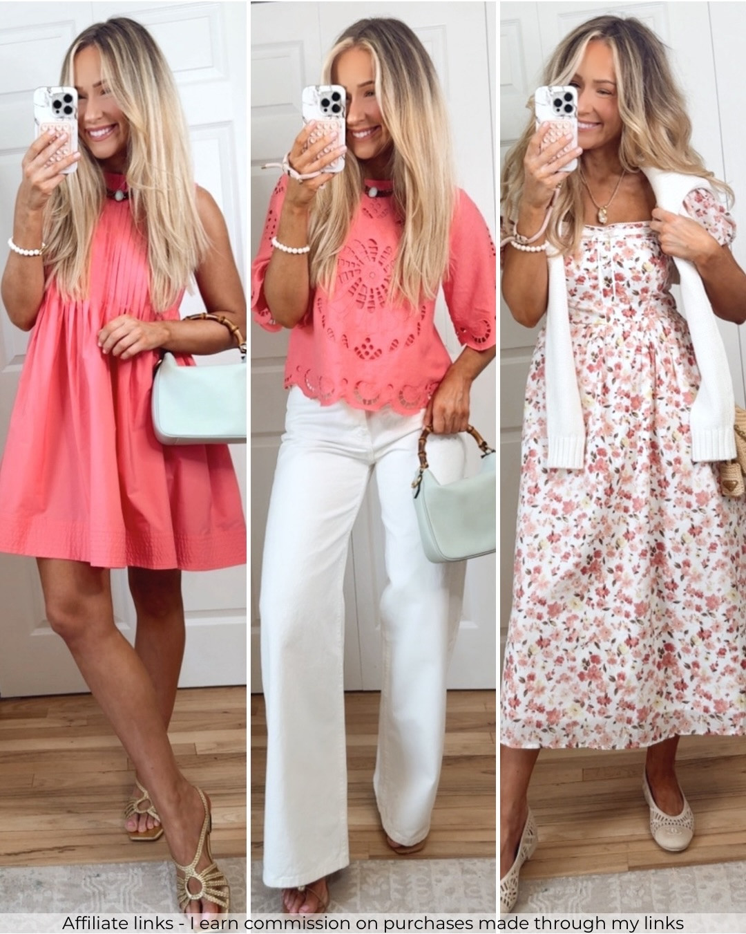 Affiliate links - I earn commission on purchases made through my links | Pink is having such a moment for spring and summer! 🌴🦩These are three easy outfit formulas I’ve been reaching for lately! Whether it’s everyday outfits, vacation looks, or something a little more elevated but still effortless!

• Pink flowy mini dress
The vibrant pink color feels so fresh for spring and summer, and the flowy silhouette has the prettiest movement when you walk. It’s lightweight, comfortable, and even bump-friendly, which makes it such an easy throw-on-and-go piece. I love this for everyday wear, but it’s also perfect for a beach vacation, I wore this on my trip to Palm Beach!

• Pink embroidered top + white jeans
A cute top and jeans combination never fails, especially this time of year when it’s finally time to bring out white jeans again! The embroidered detail on this top adds just enough interest to elevate the whole look without trying too hard. This is one of those elevated casual outfits that works for so many moments, brunch, vacation days, or just when you want to feel a little more put together.

• Pink floral midi dress
I’ve been getting so much wear out of this one lately! It’s one of those dresses you can easily dress up or down, just pair it with strappy sandals and a low heel for occasions like Mother’s Day, graduation, or a baby shower, or keep it casual with ballet flats like I did here. I added a sweater draped over my shoulders for a little extra warmth, and I love how it adds that effortless, styled look.

Which one is your favorite—1, 2, or 3? 💕

#springoutfitideas #casualspringoutfits #pinkoutfits

#LTKootd