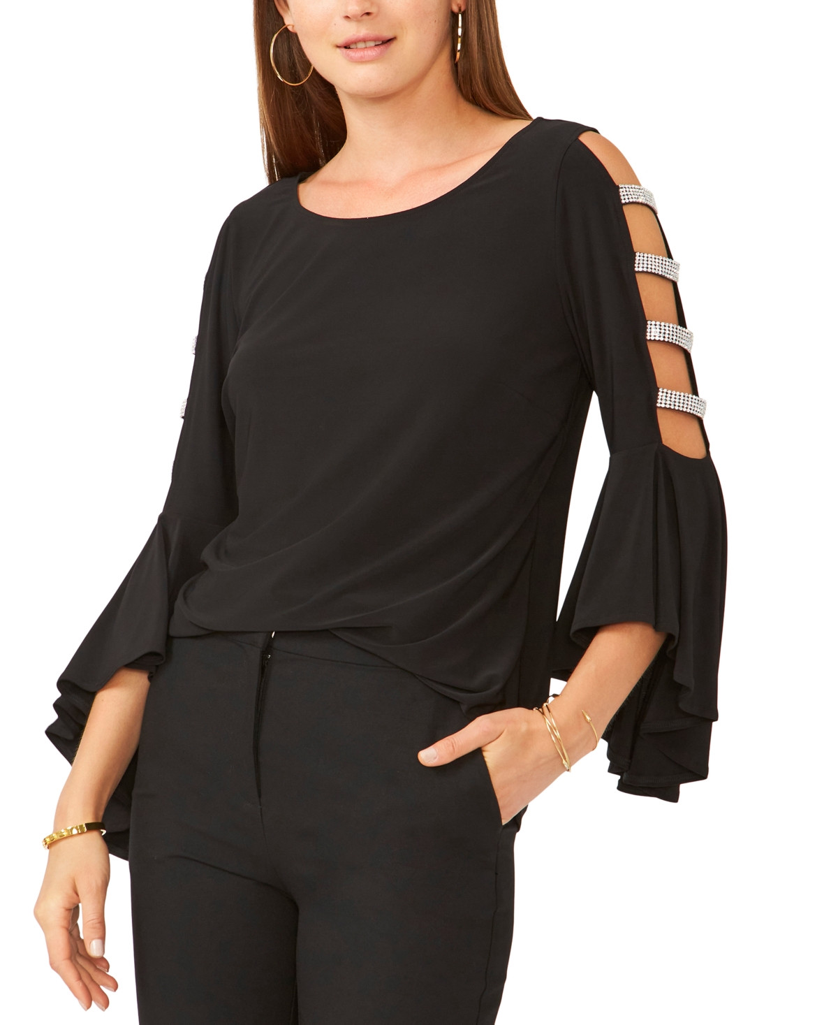 Msk Ladder-Trim Bell-Sleeve Top | Macys (US)
