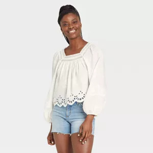 Women's Balloon Long Sleeve Eyelet Blouse - Universal Thread™ | Target