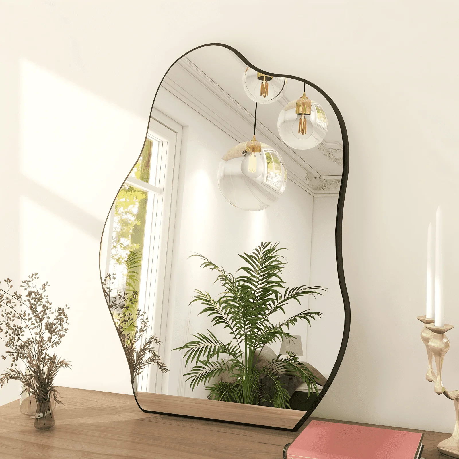 BEAUTYPEAK 24" x 32" Vanity Mirror Wall Wavy Mirror Bathroom Mirror Decor , Black | Walmart (US)