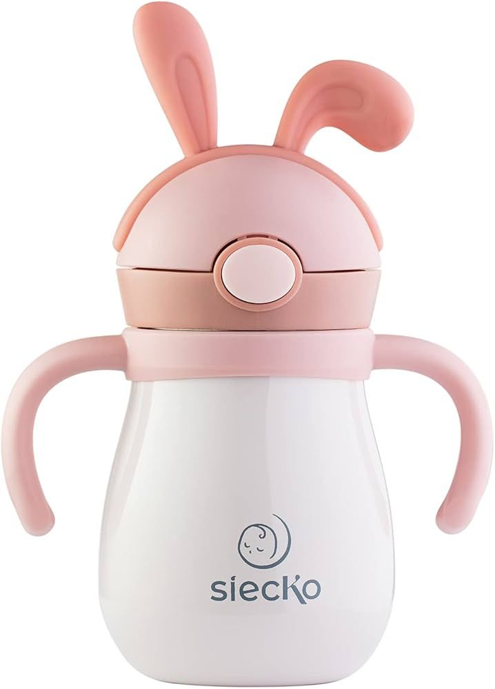SIECKO Stainless Steel Baby Water Bottle - Straw Sippy Cups For Toddlers - 2 Kinds of Lids - Paci... | Amazon (US)