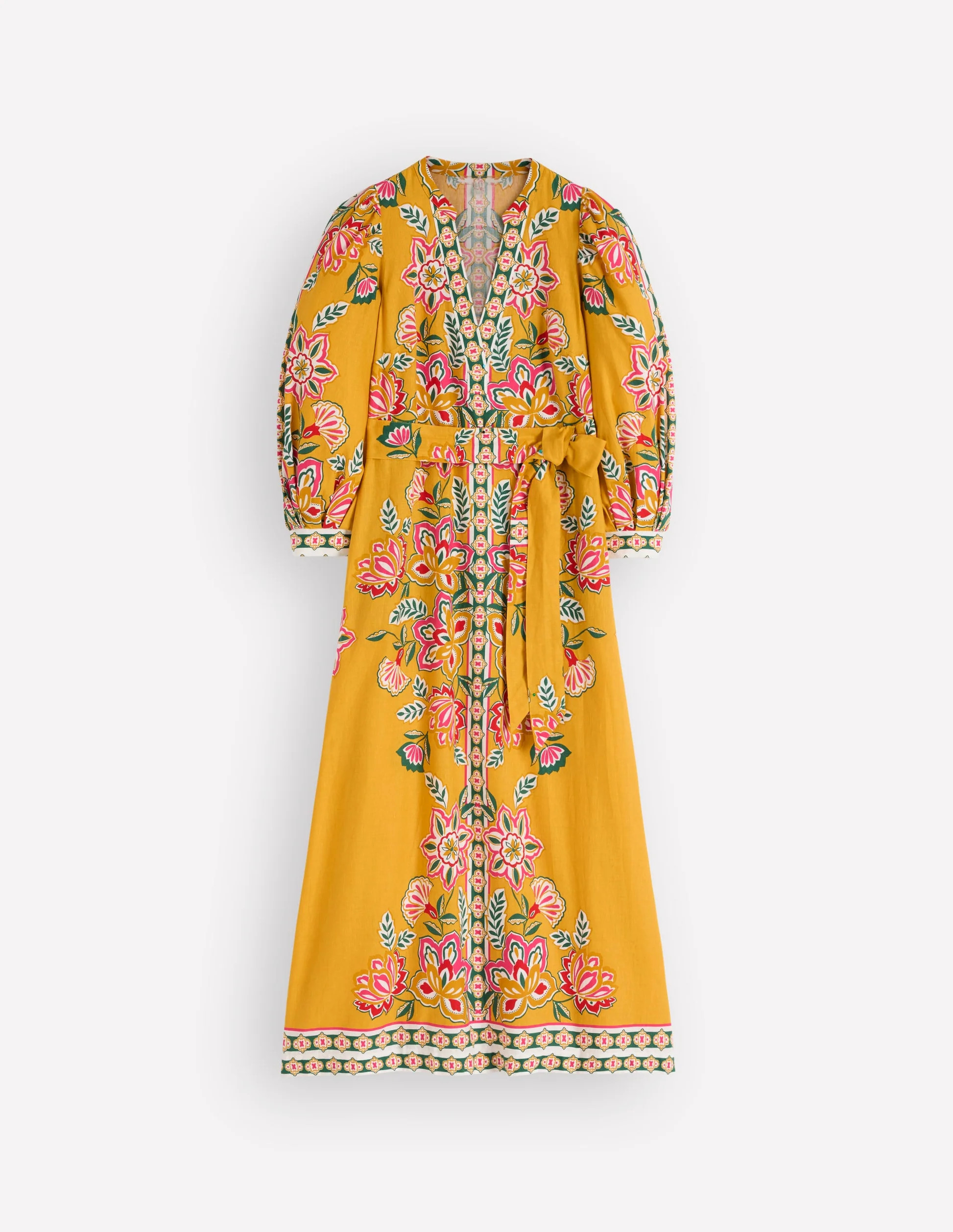Octavia Linen Blend Dress-Yellow Blossom Elegance | Boden (US)