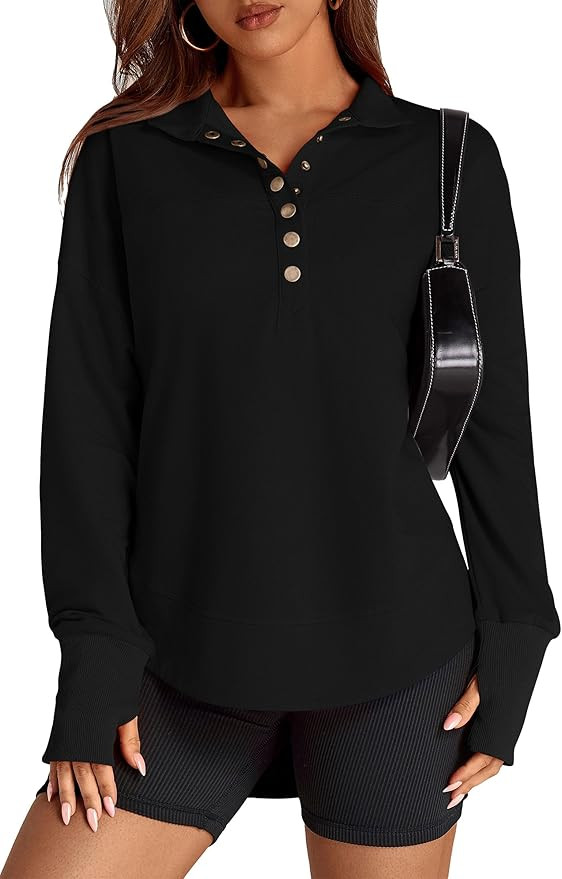 PRETTYGARDEN Women's Fall Fashion Button Up Sweatshirt Long Sleeve V Neck Loose Fit Casual Trendy... | Amazon (US)