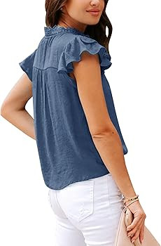Women's V Neck Lace Crochet Shirts Button Down Short Sleeve Casual Blouse Tops | Amazon (US)