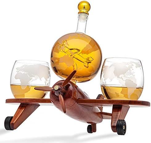 Amazon.com | Godinger Whiskey Decanter Airplane Globe Set with 2 World Whisky Glasses - for Liquo... | Amazon (US)