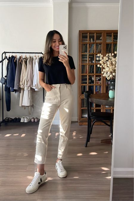 Casual weekend outfit for spring 

T-shirt xs - linked to similar style 
White jeans - old, linked to similar style 
Veja sneakers 

#LTKfindsunder100 #LTKstyletip