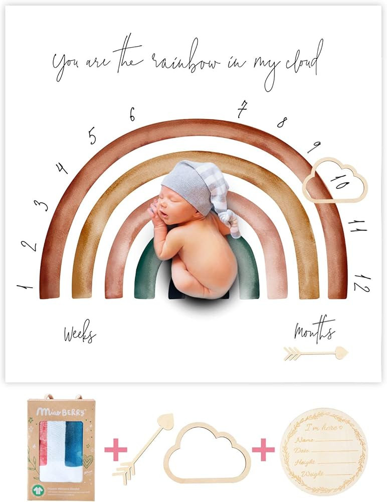 Miaoberry 100% Organic Cotton Muslin Monthly Baby Milestone Blanket with Wooden Hello World Newbo... | Amazon (US)