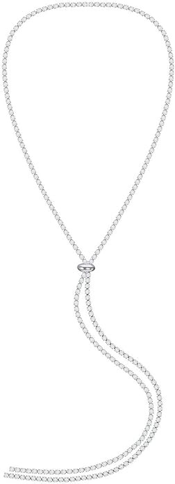 FAMARINE CZ Long Necklace, Rhinestone Bar Y Lariat Necklace Silver Tone for Women Birthday | Amazon (US)