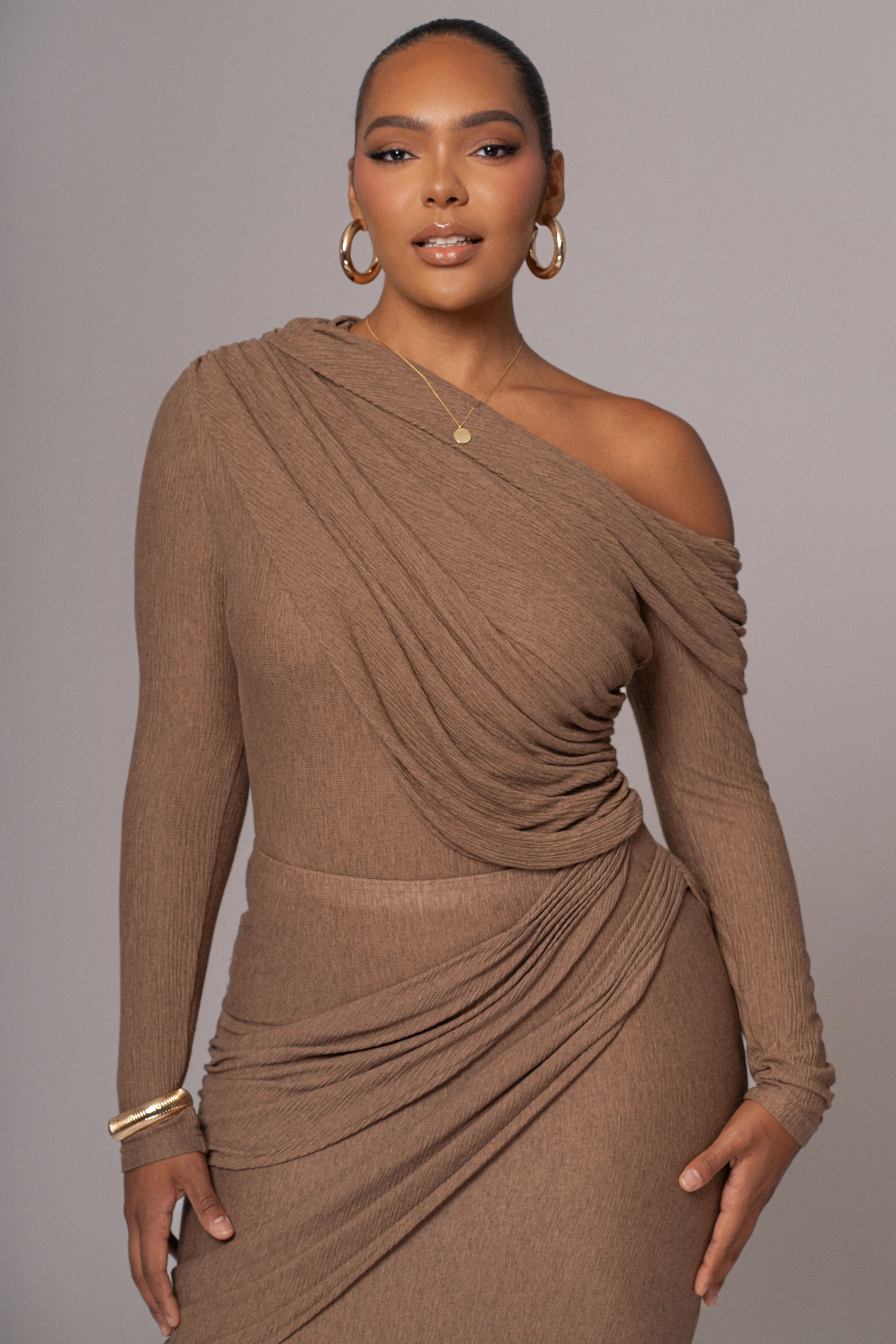 Chocolate Textured One Shoulder Bodysuit L | JLUXLABEL